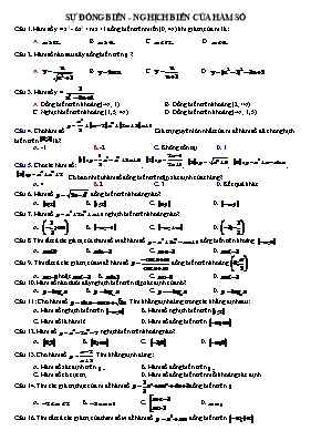 Toán học - Sự đồng biến - Nghịch biến của hàm số